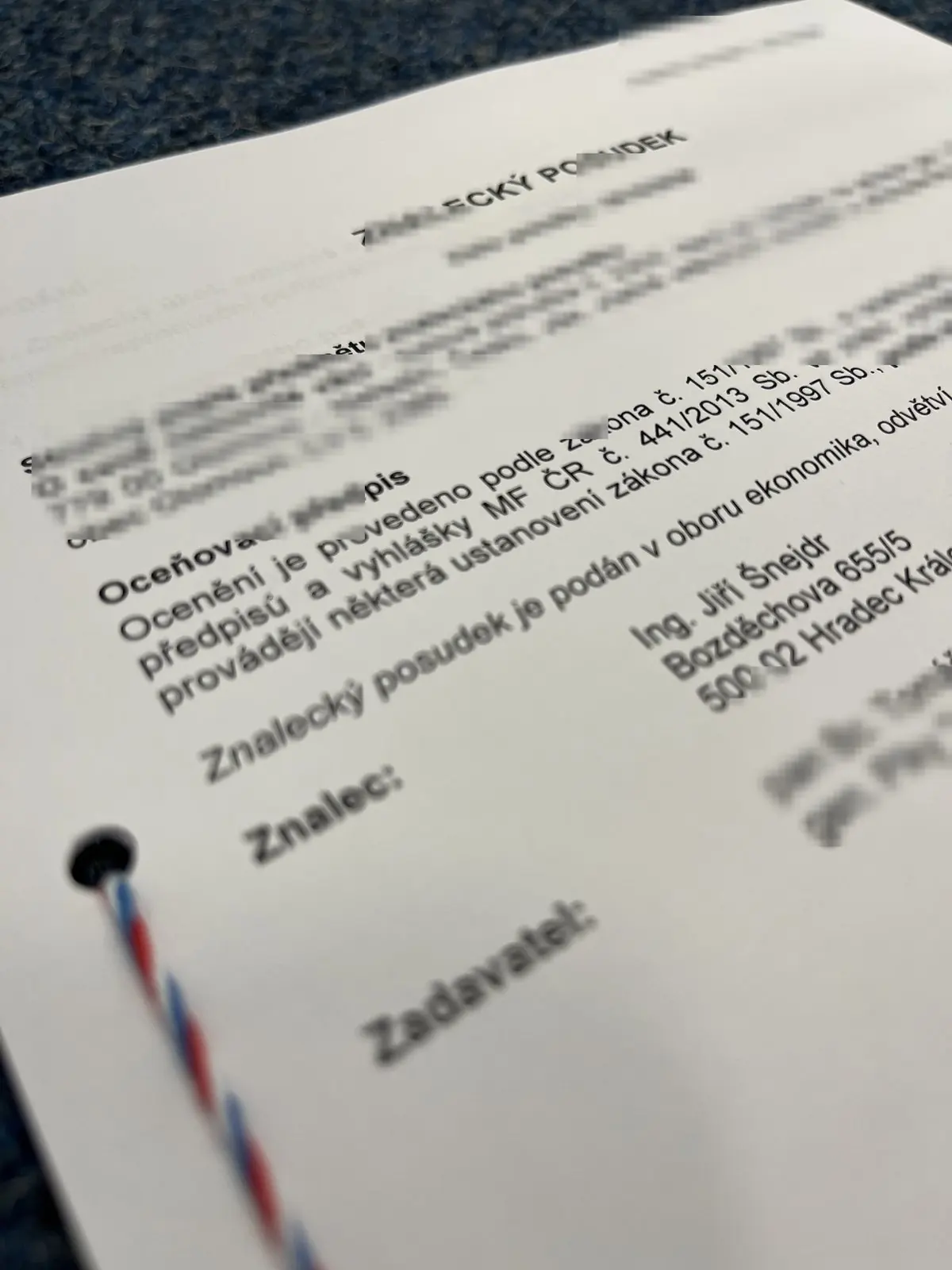 Titulní strana znaleckého posudku bytové jednotky pro účetní daňové odpisy